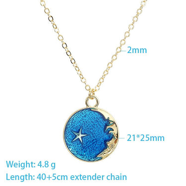Sky Blue Enamel Star Moon Saturn Planet Pendant-Your Soul Place